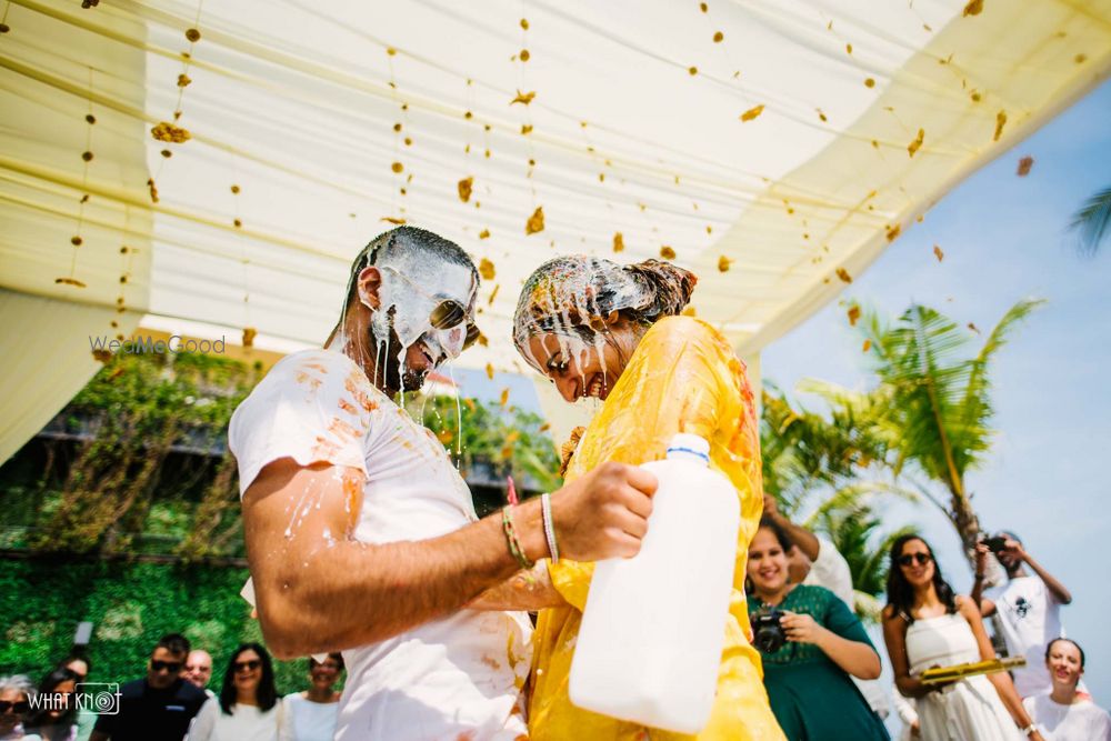 Photo of Bride and groom in crazy haldi photo