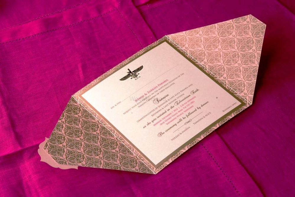 Photo of Pink and bronze wedding cards with flap