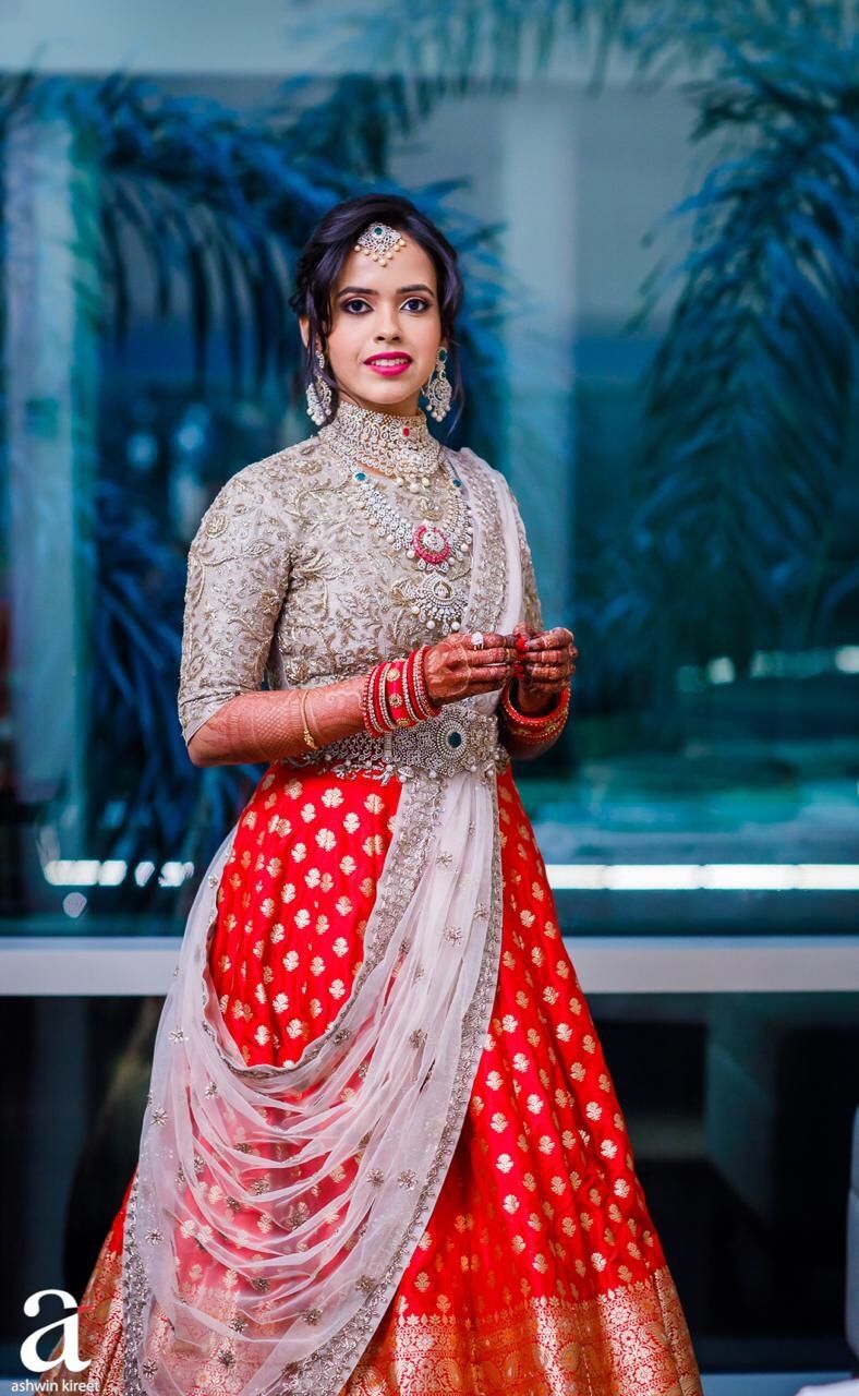 Photo of Red and silver sangeet lehenga
