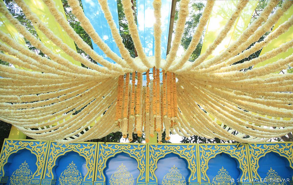 Photo of Floral mandap decor idea with hanging floral strings