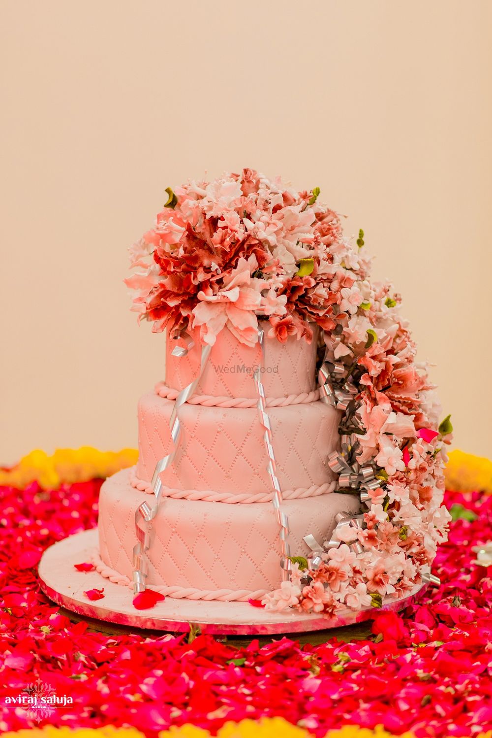 Photo of 3 Tier Pastel Wedding Cake with Floral Decor