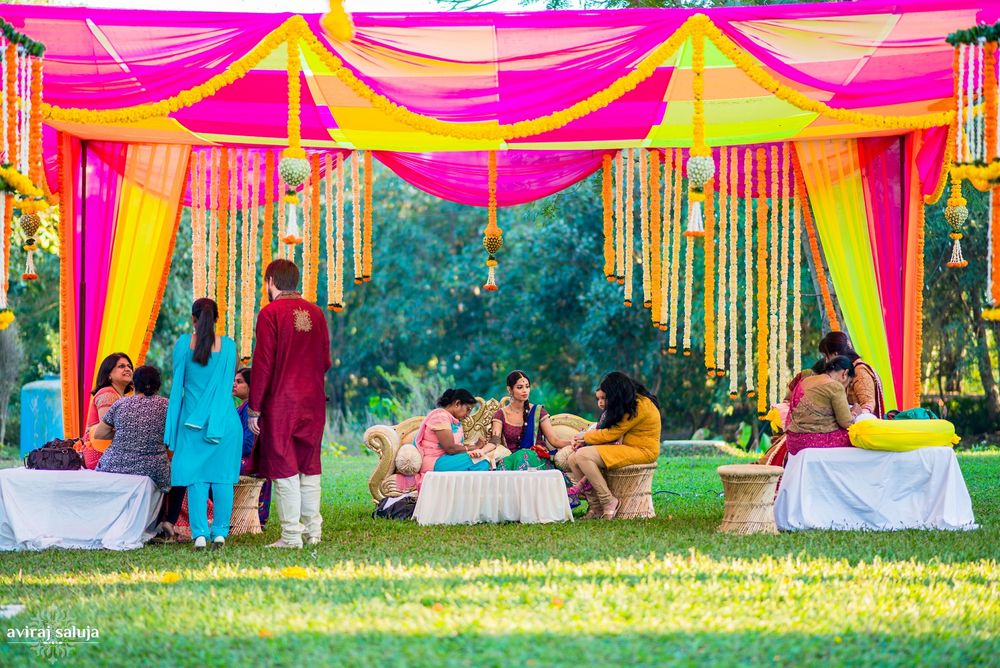Photo of Pink and Yellow Themed Mehendi Decor