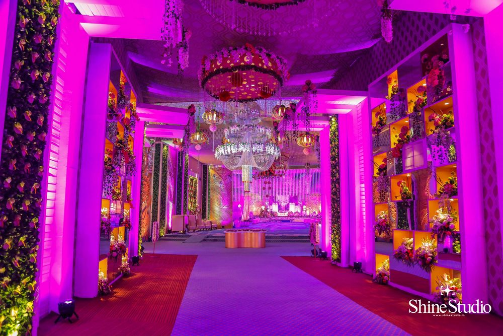 Photo of Purple entrance way decor for wedding