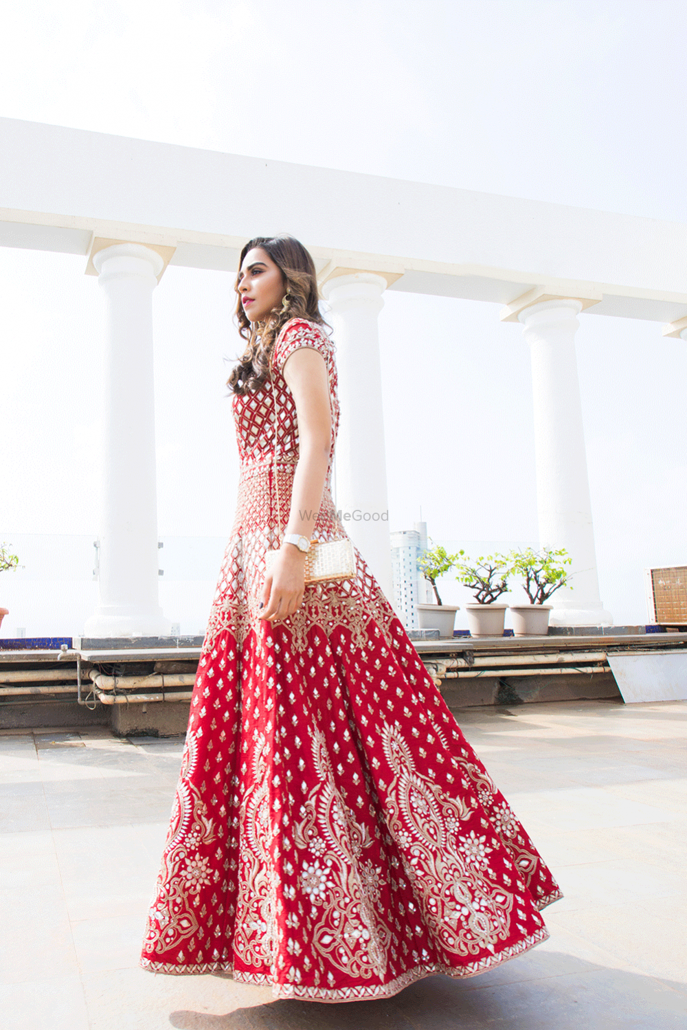Photo of Red Sleeveless Gown with Silver Gota Work
