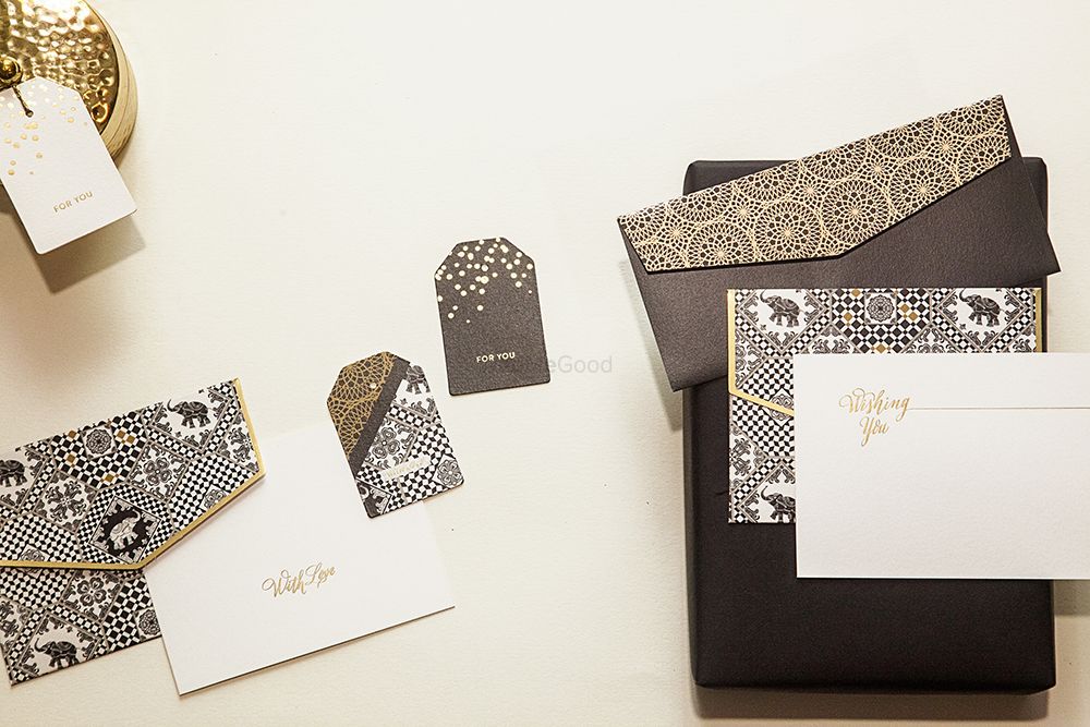 Photo of Black and Cream Abstract Print Invitation Cards