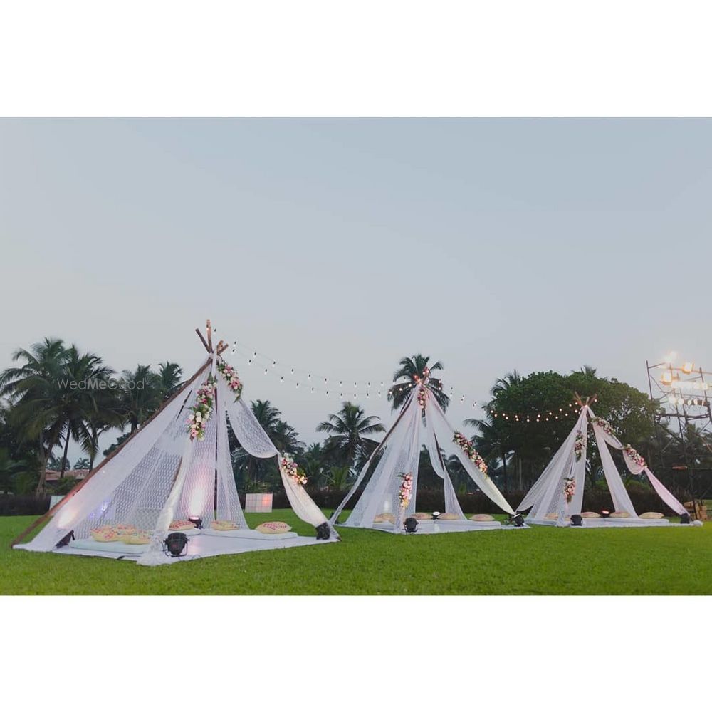 Photo of Glamping theme mehendi seating idea with tents