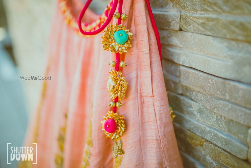 Photo of Light pink and gold engagement lehenga