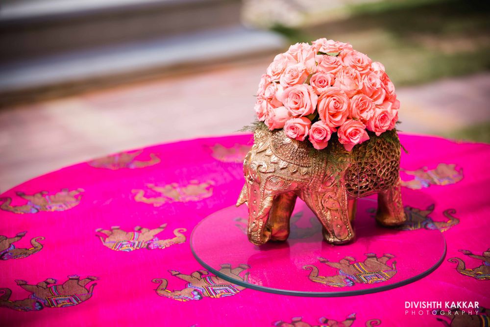 Photo of Elephant with Roses Table Centerpiece