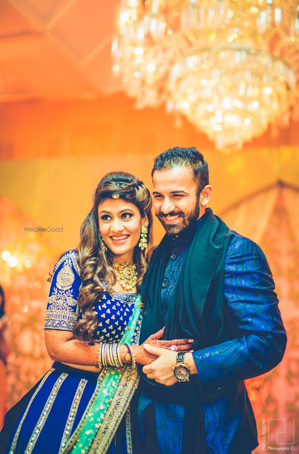 Photo of Couple Portrait in Blue Lehenga and Sherwani