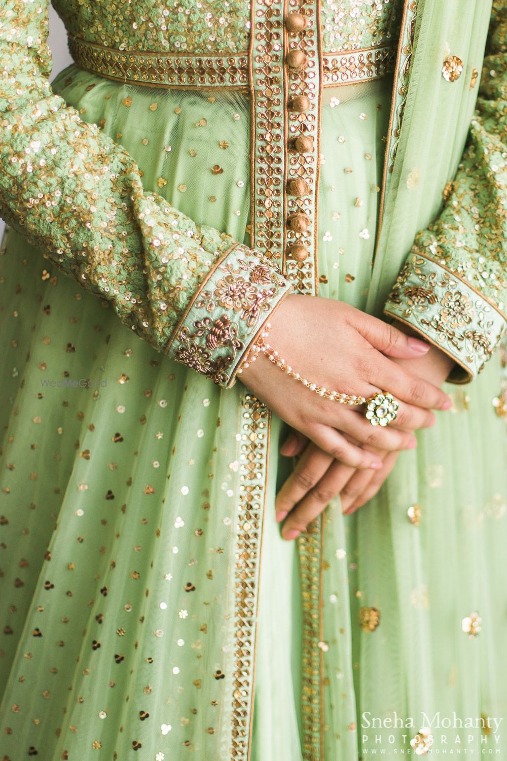 Photo of Mint Lehenga with Zardosi and Sequins and Haathphool