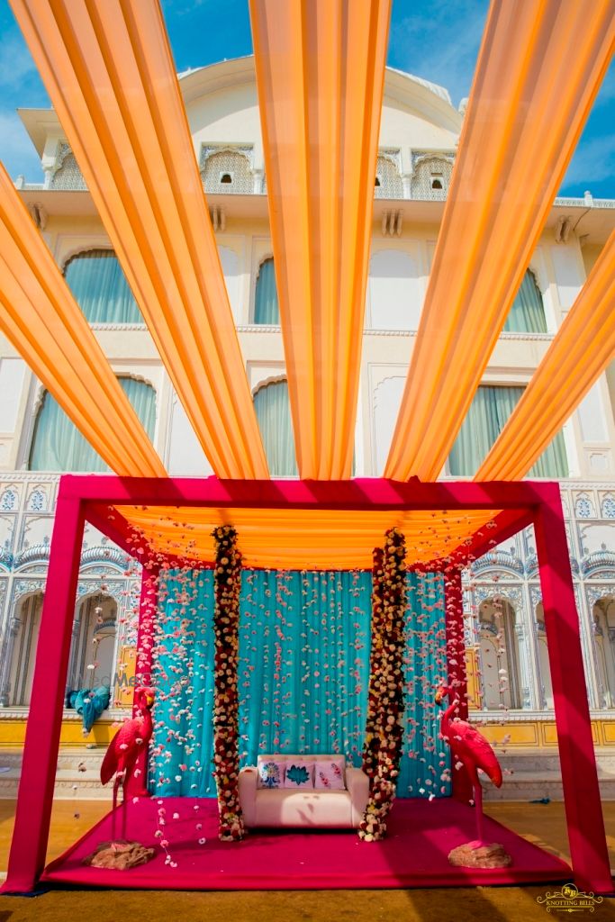 Photo of Pink flamingoes in a tented mehndi decor