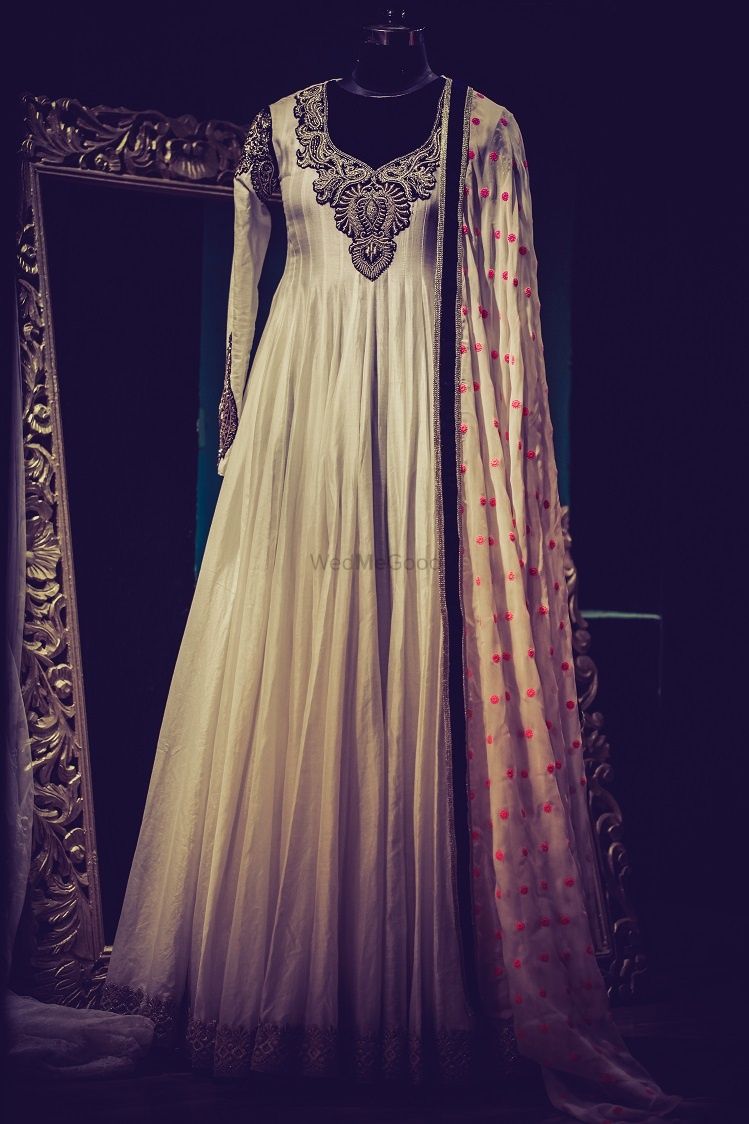 Photo of cream anarkali with embroidered yolk