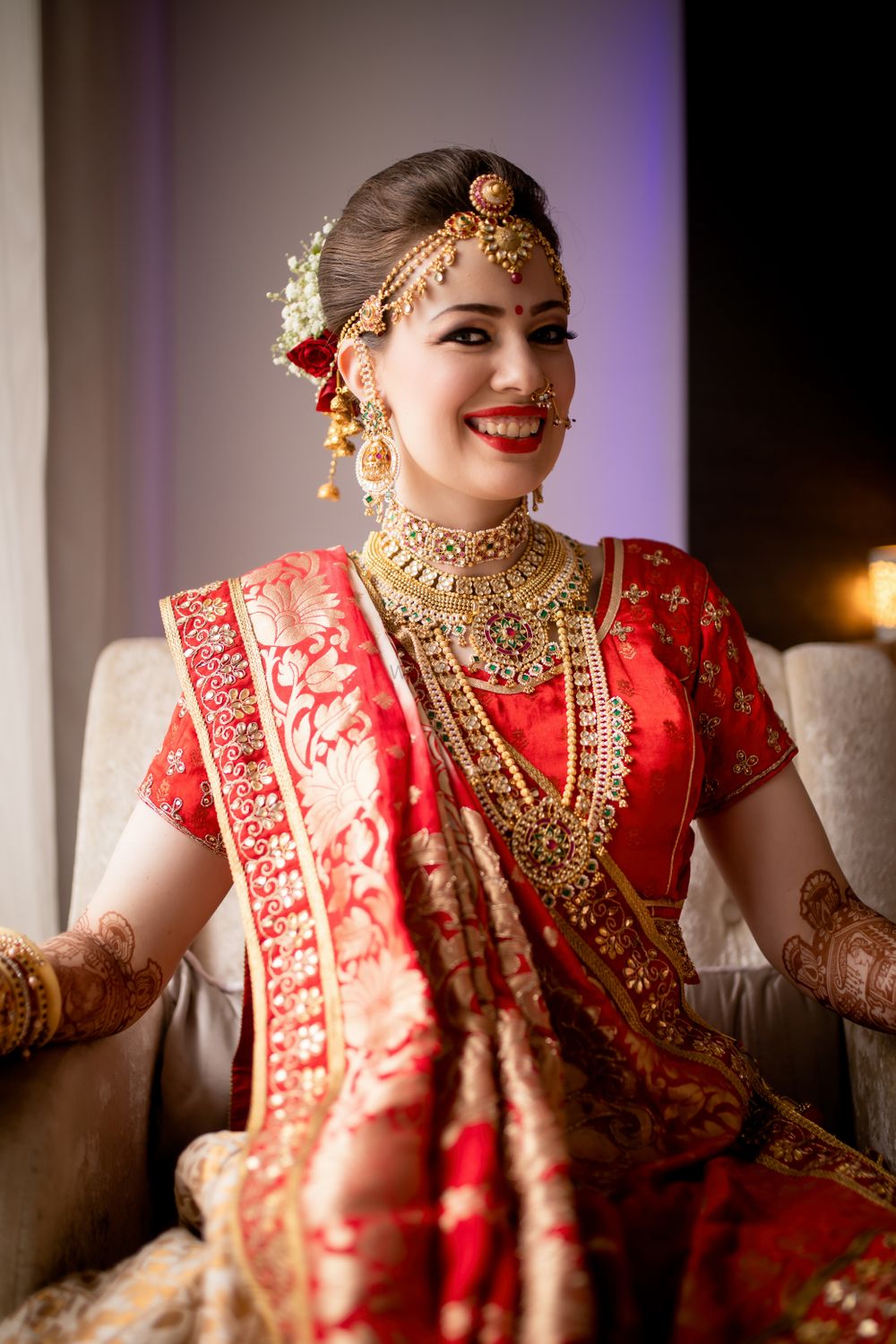 Photo of Happy bride in dazzling jewellery.