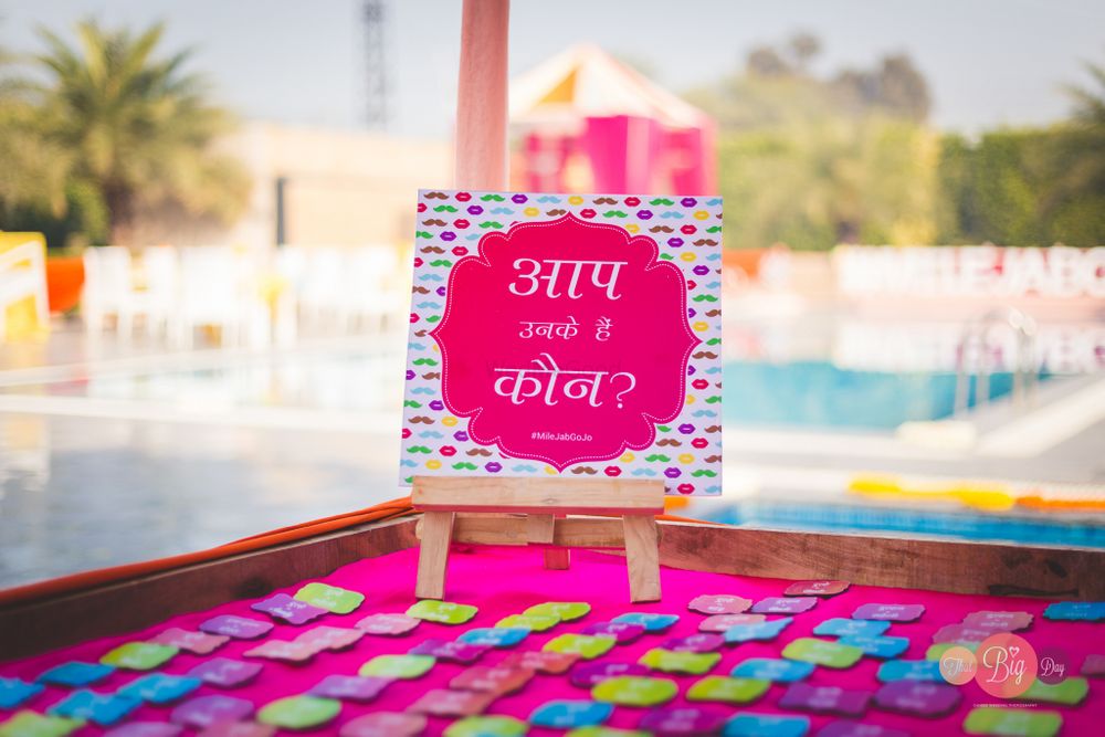 Photo of fun message board for badges for family on mehendi