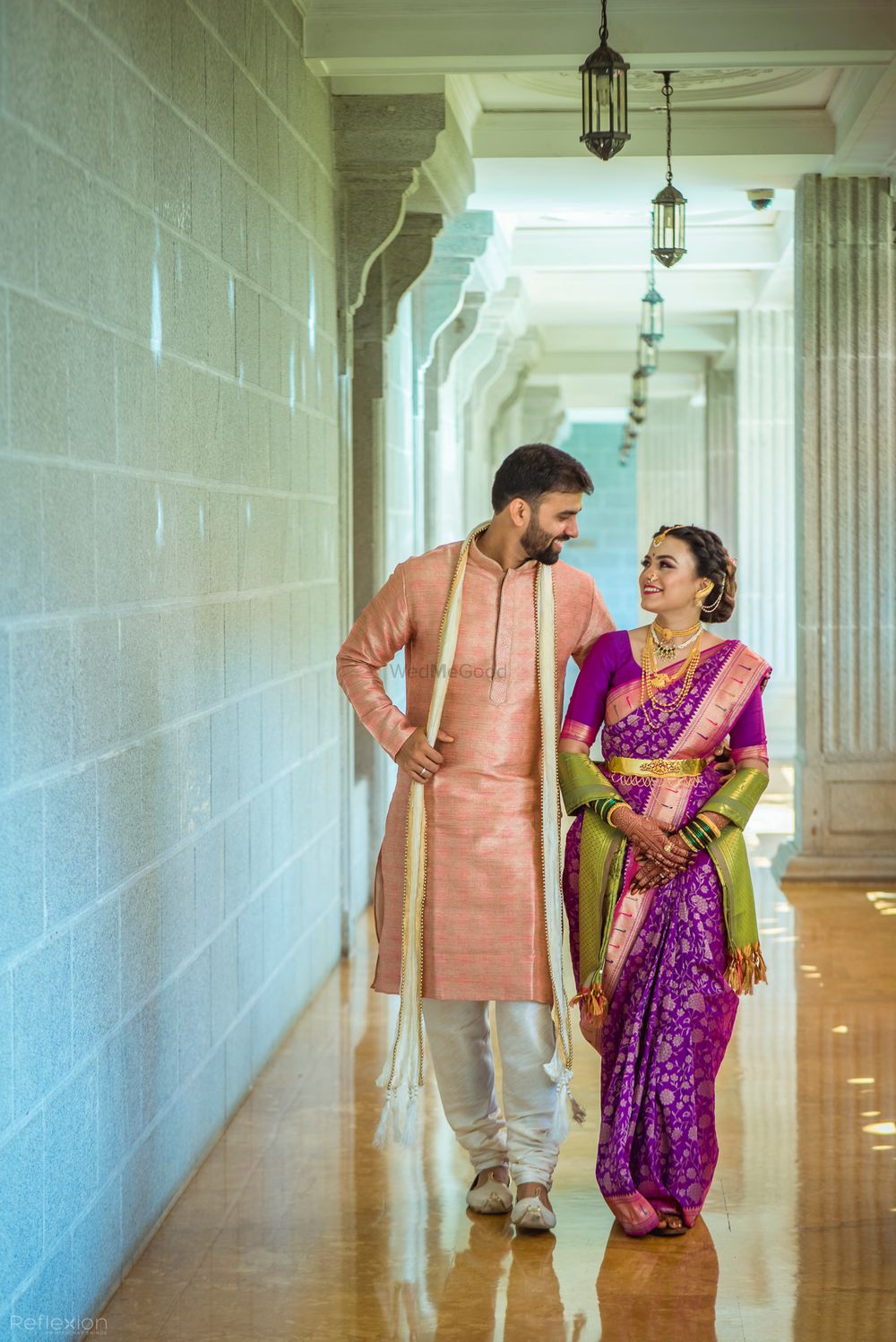 Photo of A color coordinated Marathi couple on their wedding day