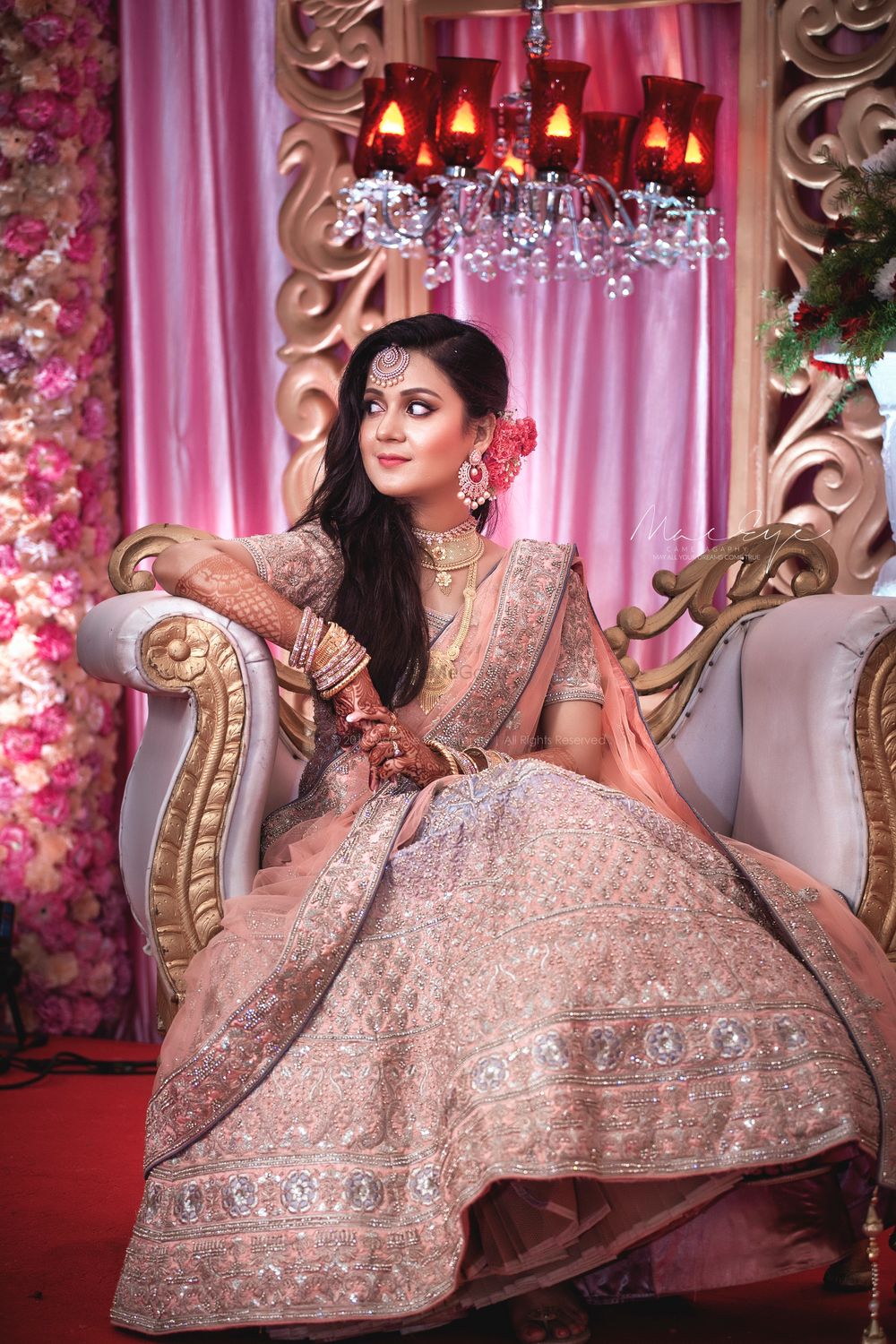 Photo of dusty peach engagement lehenga with sequin work