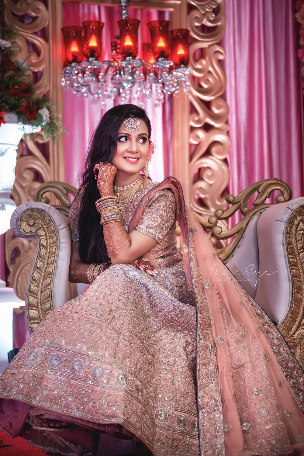 Photo of dusty pink lehenga with sequin work for engagement