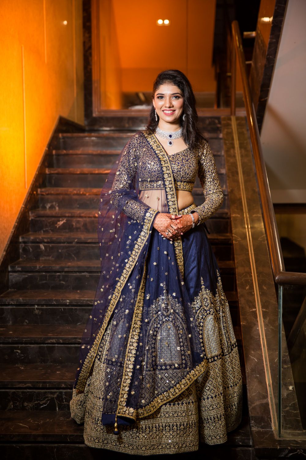 Photo of navy blue sangeet lehenga for bride