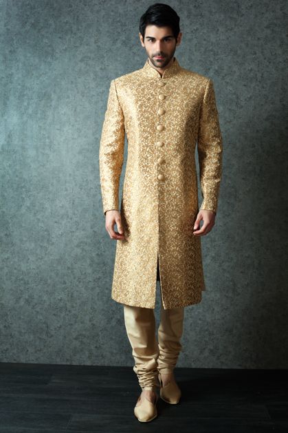 Photo of Gold Self Print Sherwani