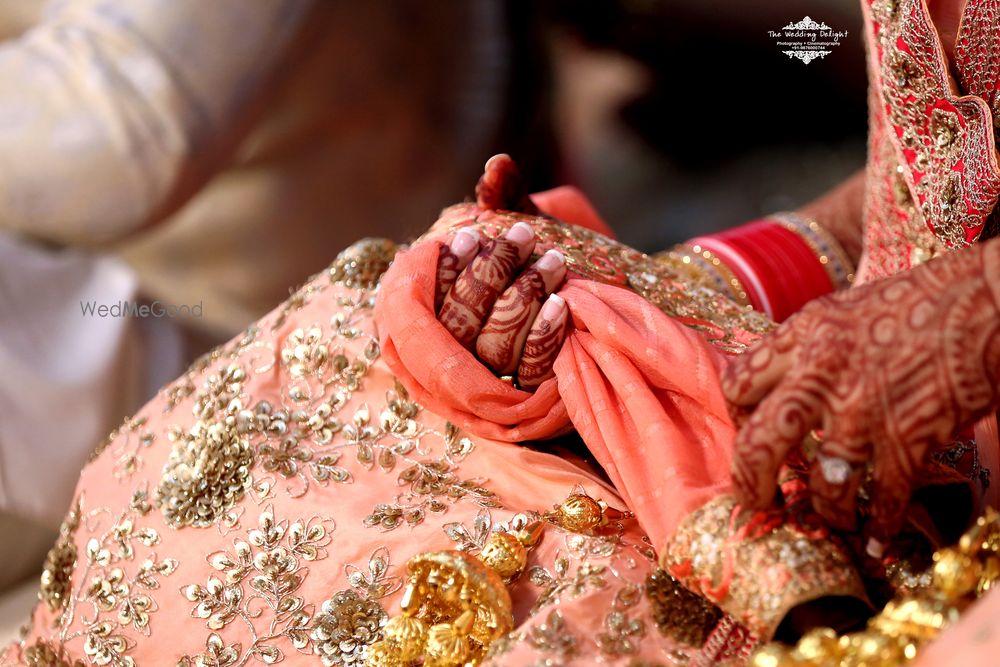 Photo of Gold Scattered Embroidery on Peach Lehenga