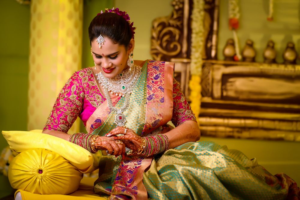 Photo of south indian bride in an offbeat saree