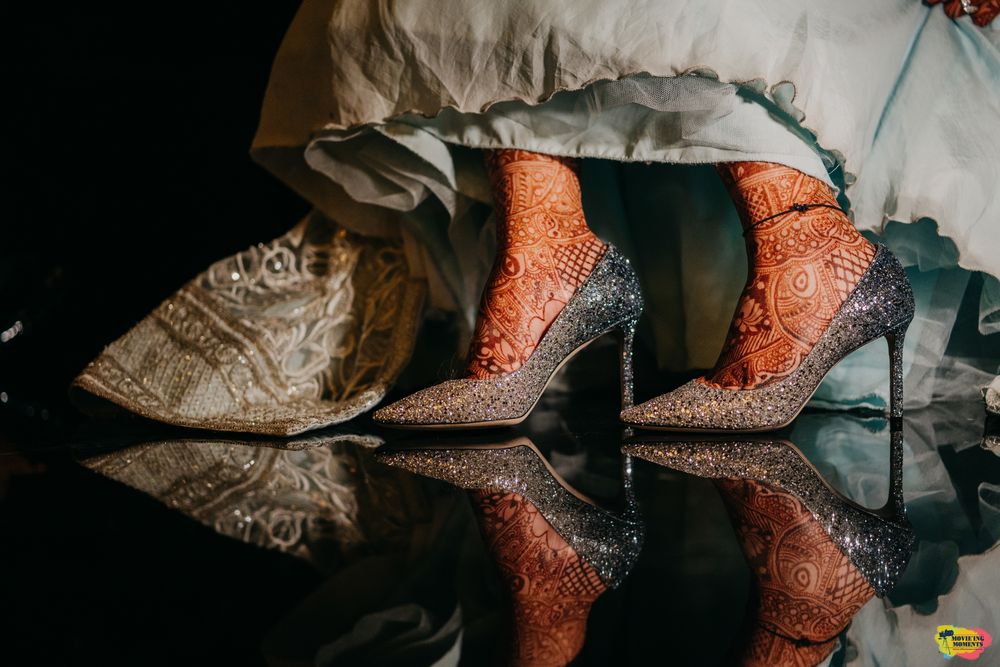 Photo of Bridal feet shot in silver glitter heels.