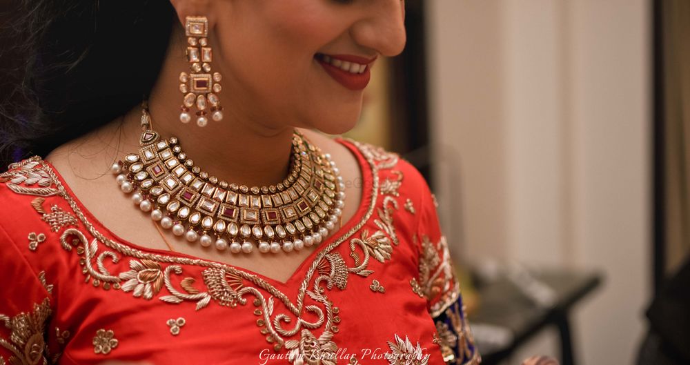 Photo of Polki Kundan Necklace with Ruby Stones and Pearls
