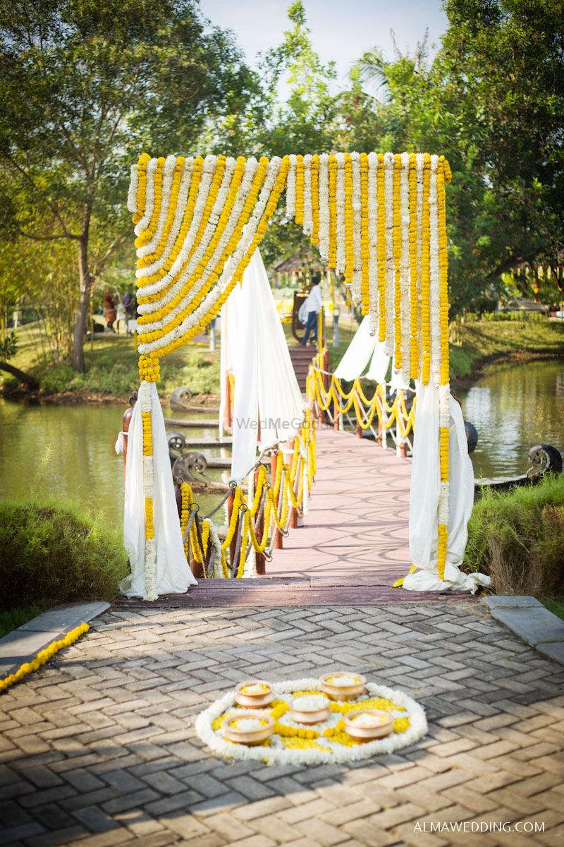 Photo of Yellow and White Floral Entrance Curtains