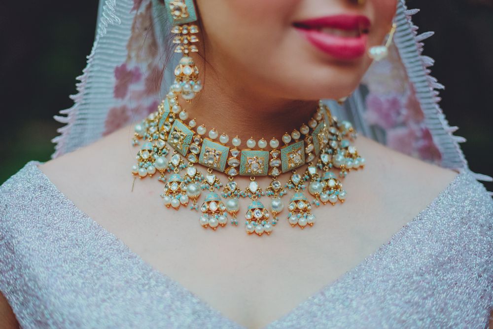 Photo of meenakari enamel necklace in blue for bride
