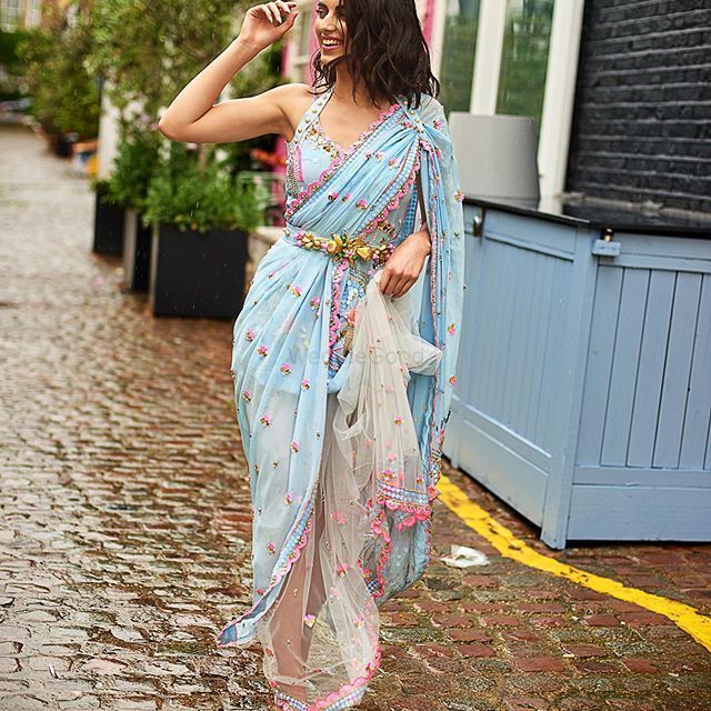 Photo of draped sari for modern bridesmaids