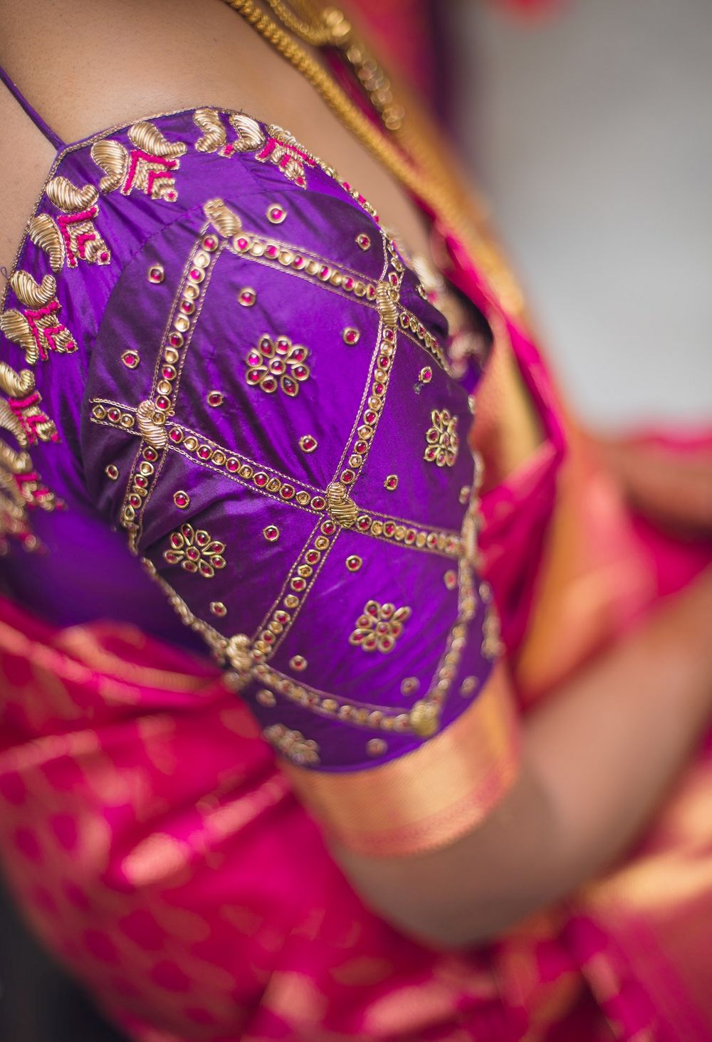 Photo of South Indian bridal blouse with embroidered sleeves