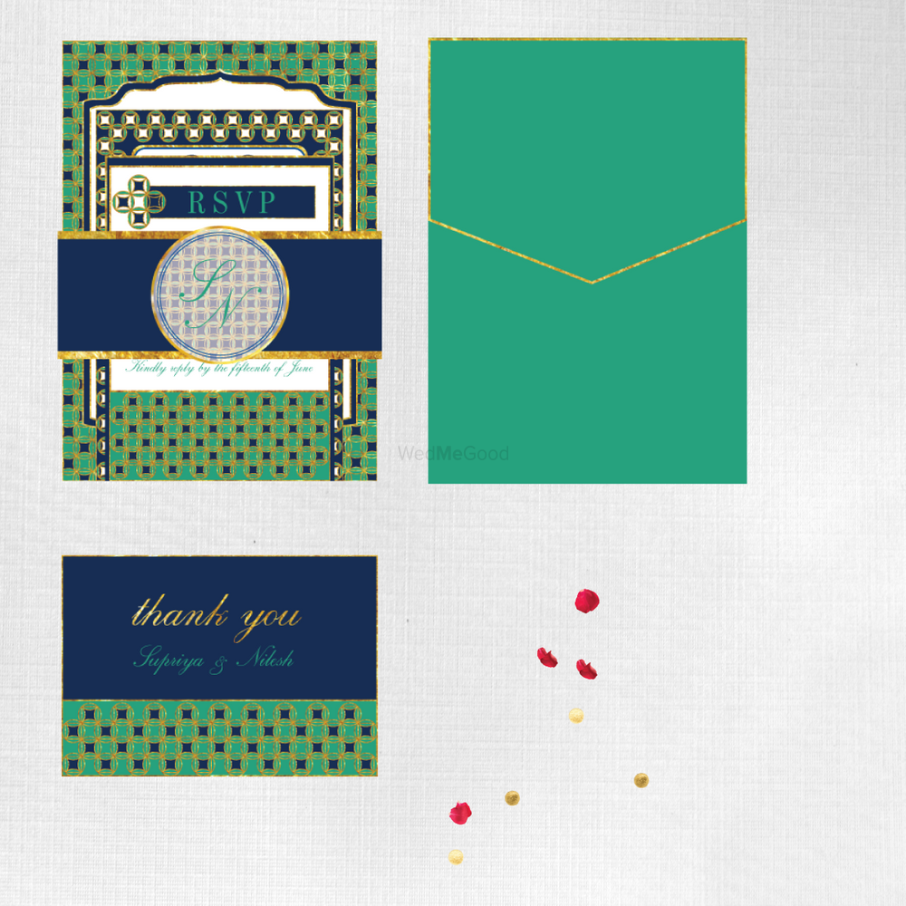 Photo of Navy blue  and green invitations
