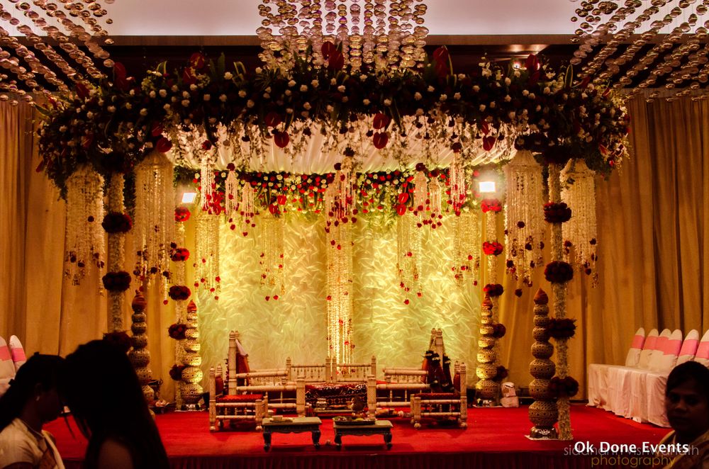 Photo of Floral Mandap Decor with Floral Chandeliers