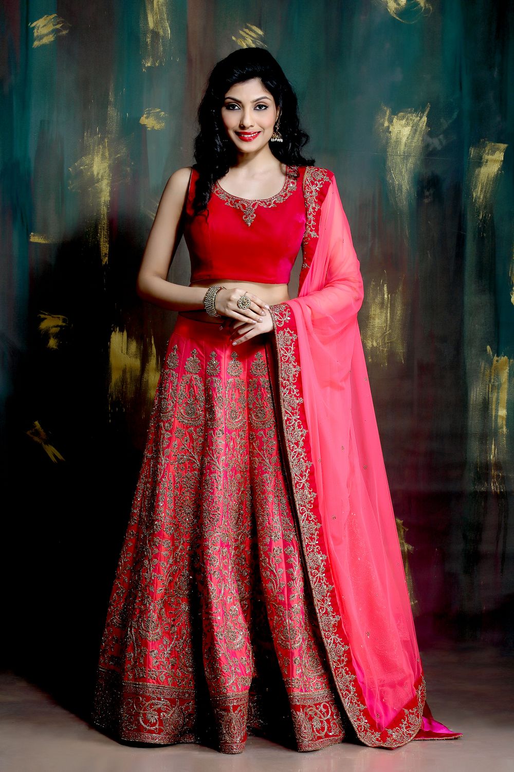 Photo of Red and Coral Pink Lehenga
