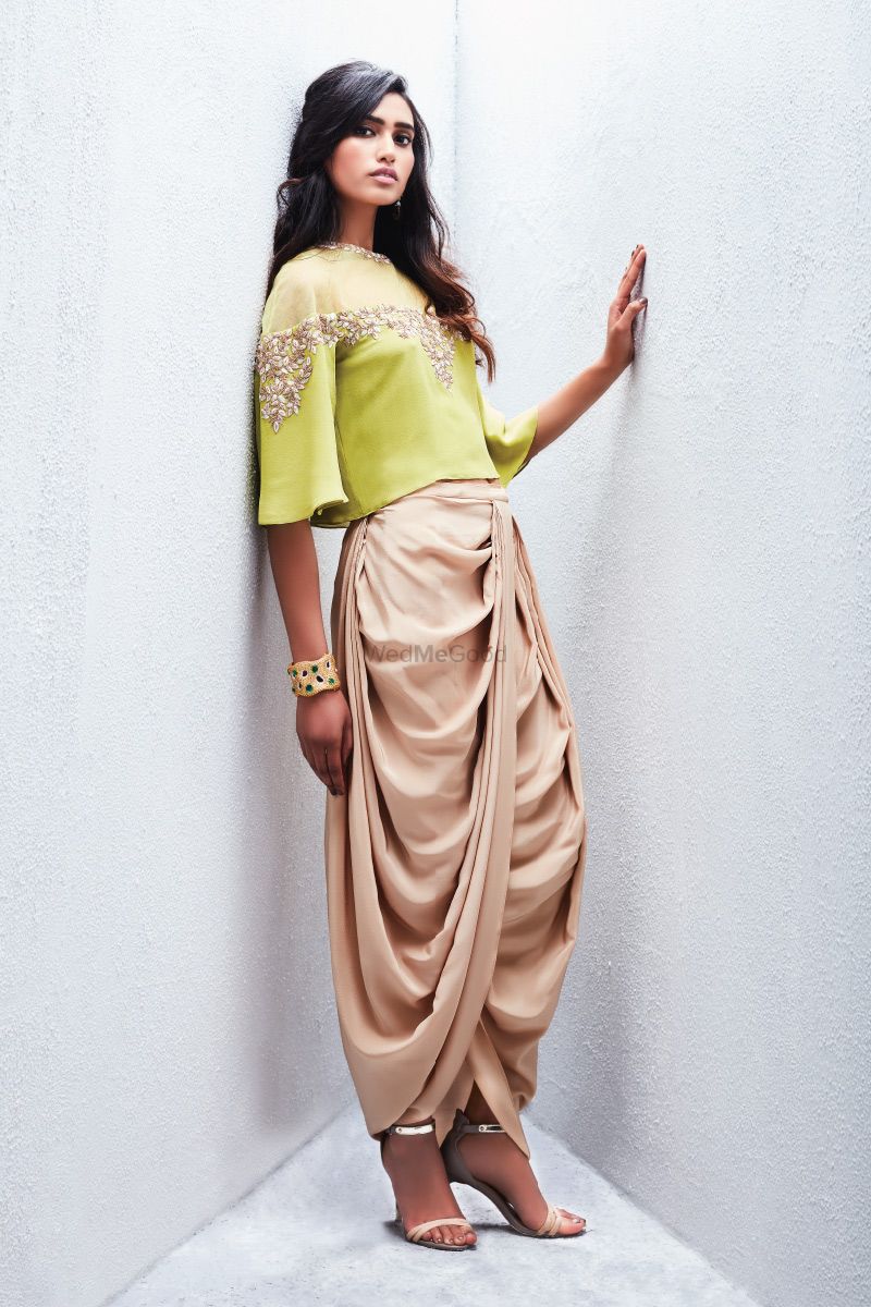 Photo of Parrot Green Top with Gold Dhoti