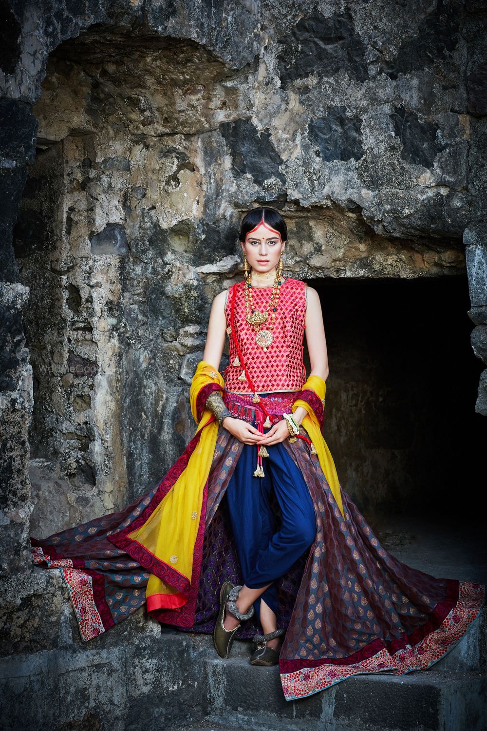 Photo of Red Shot Kurta with Blue Dhoti