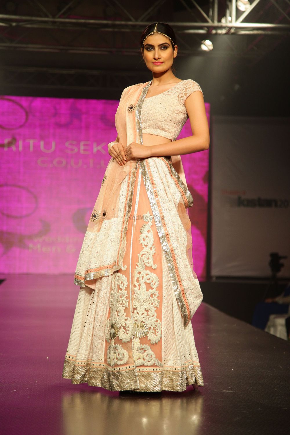 Photo of Off Pink and Baby Pink Lehenga with White Threadwork