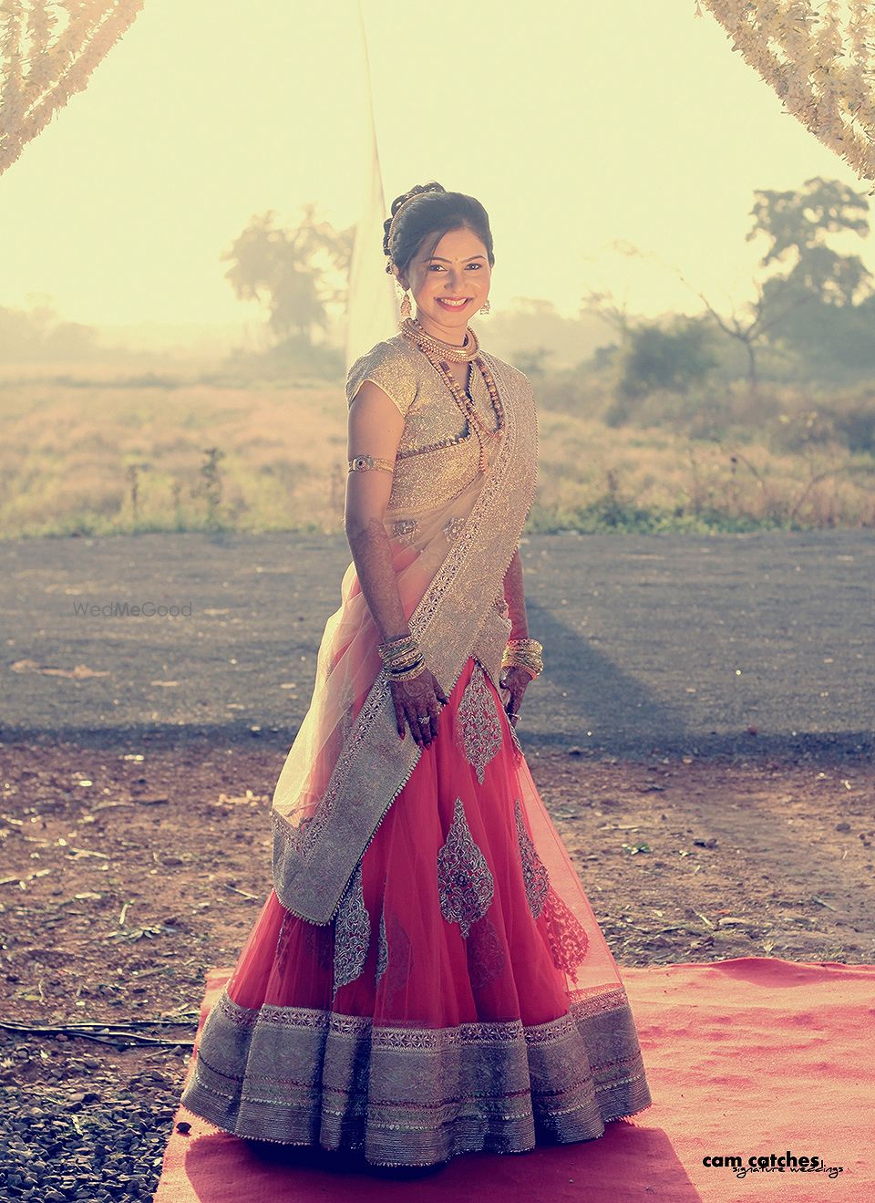 Photo of Coral Light Lehenga with Silver Zardozi Work