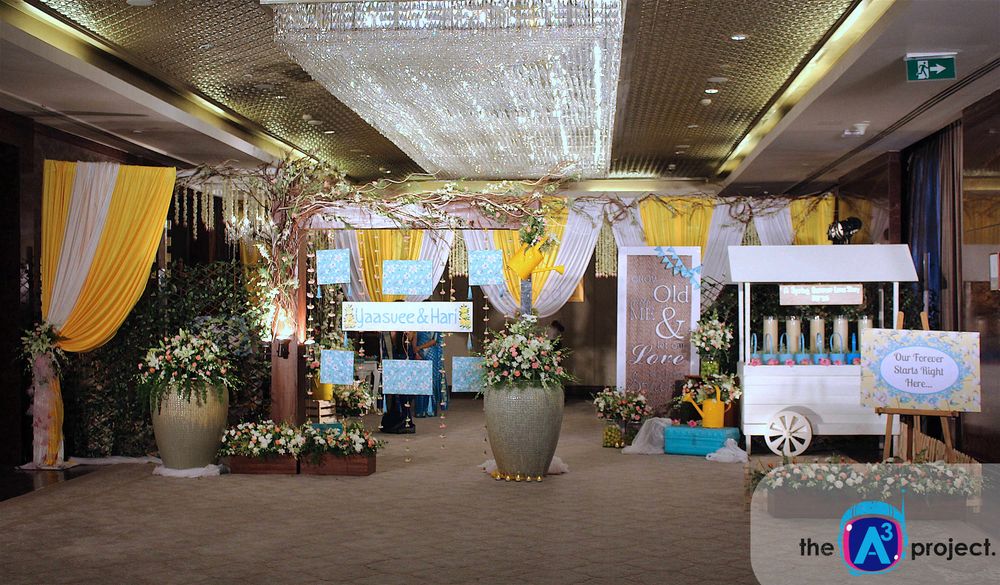 Photo of Cute Wedding Decor in Yellow White and Blue