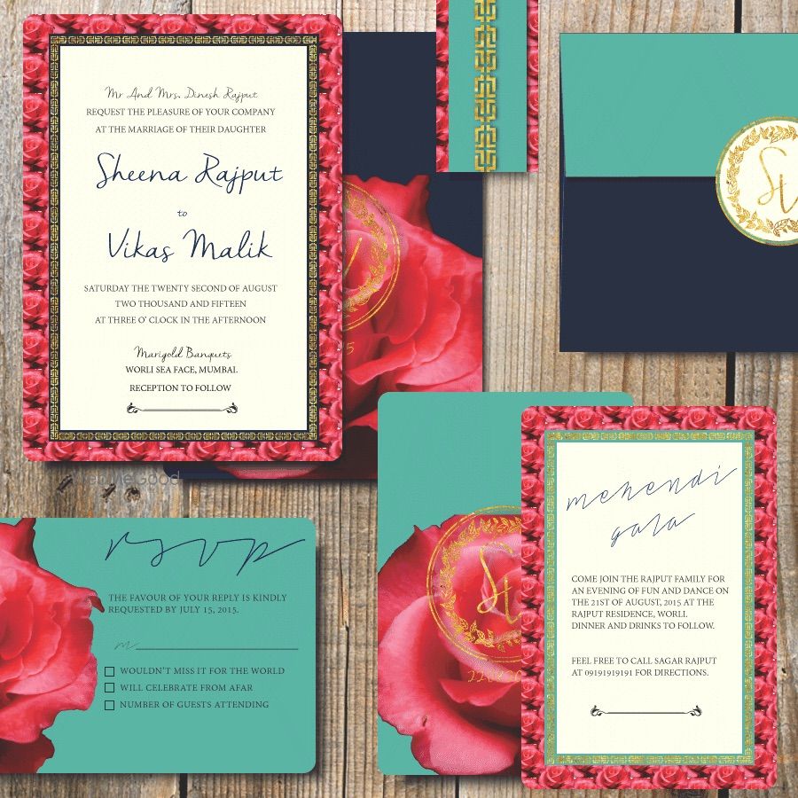 Photo of aqua and raspberry colored invitatiojs