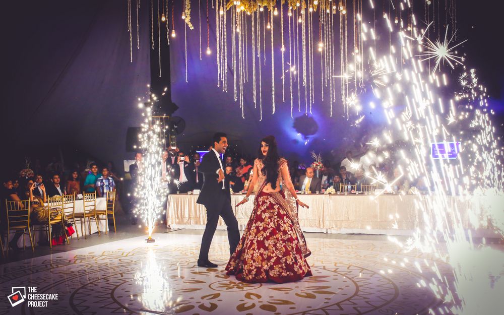 Photo of Fireworks During Bride and Groom Dance Performance