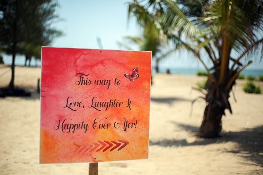 Photo of Personalised Wedding Message Board Decor at Beach