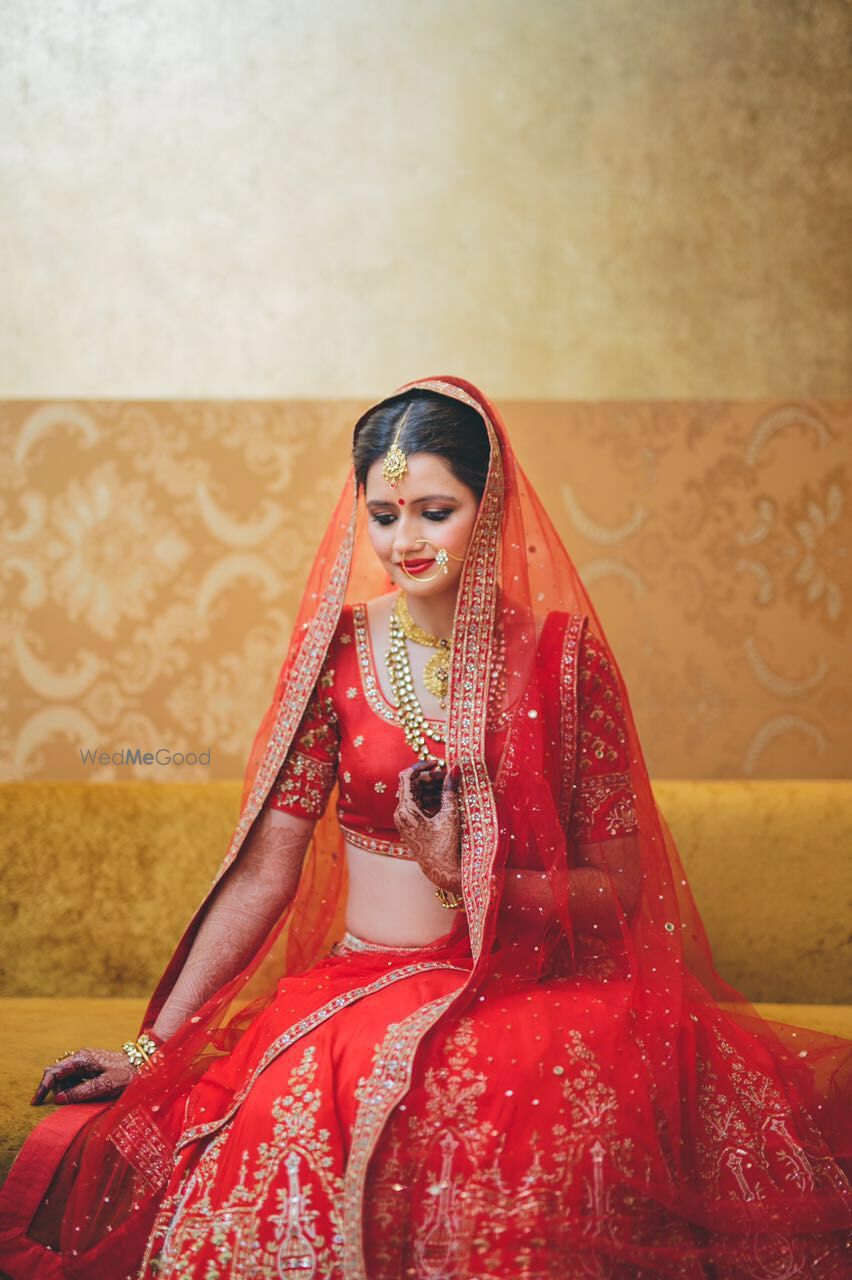 Photo of Red Bridal Lehenga with Gota and Stone Work