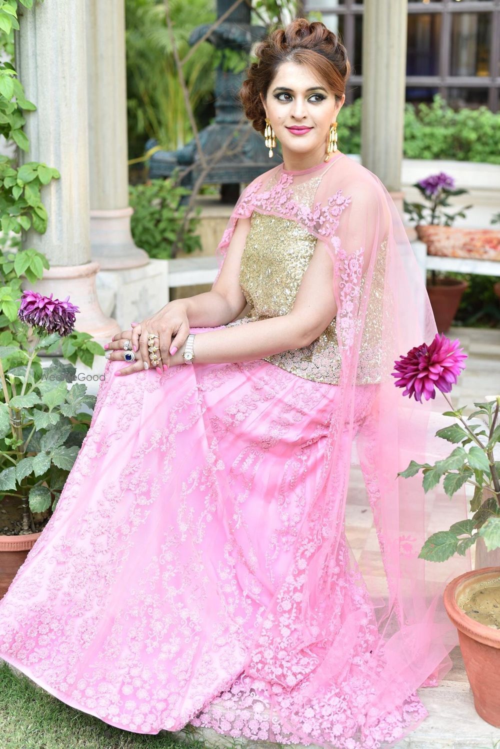 Photo of Model Wearing Light Pink Lehenga with Cape Dupatta