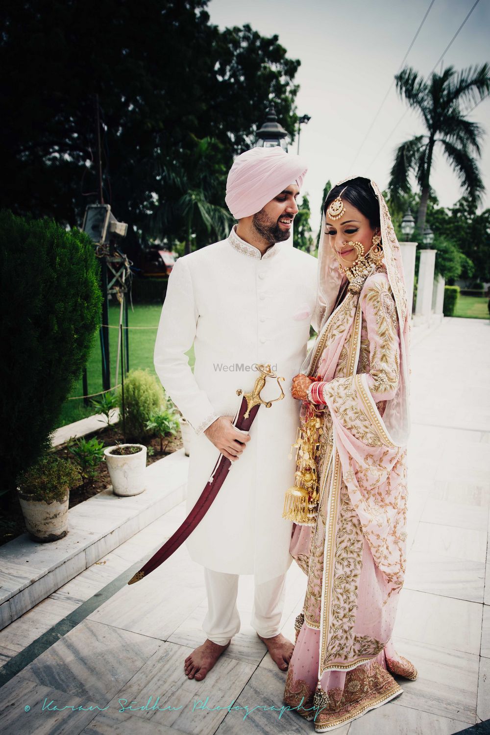 Photo of Sikh Bride in Light Pink Lehenga with Gold Zari Work