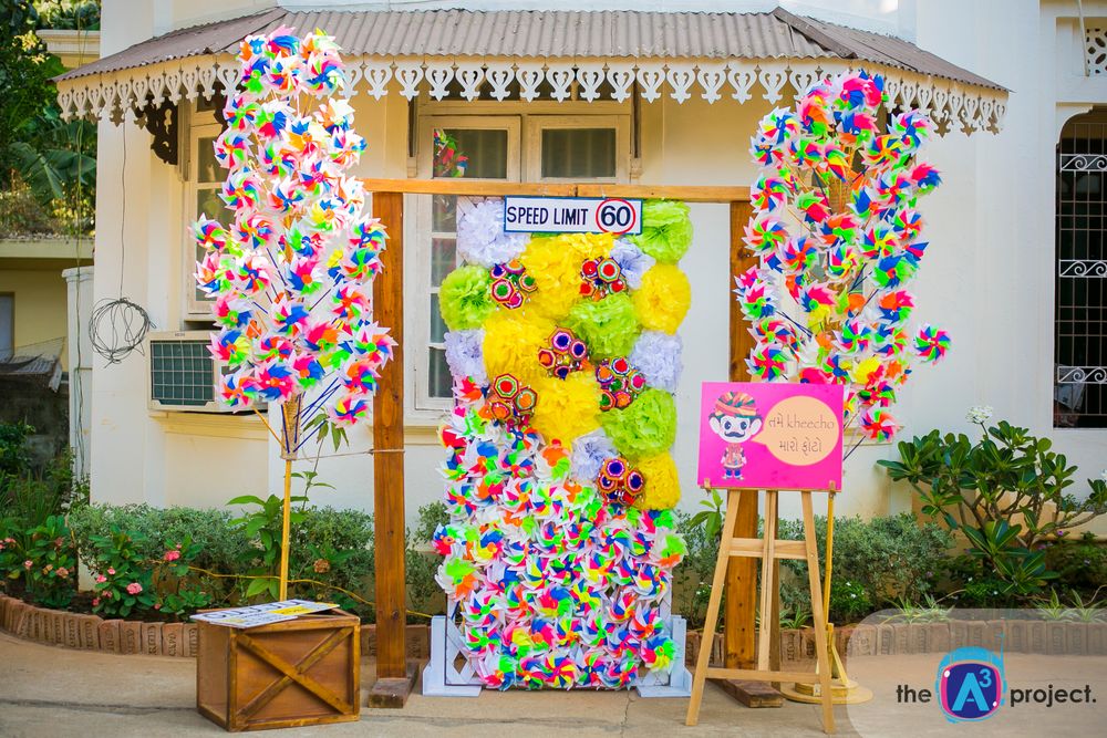Photo of Colourful Pinwheel Prop Wall and Photobooth
