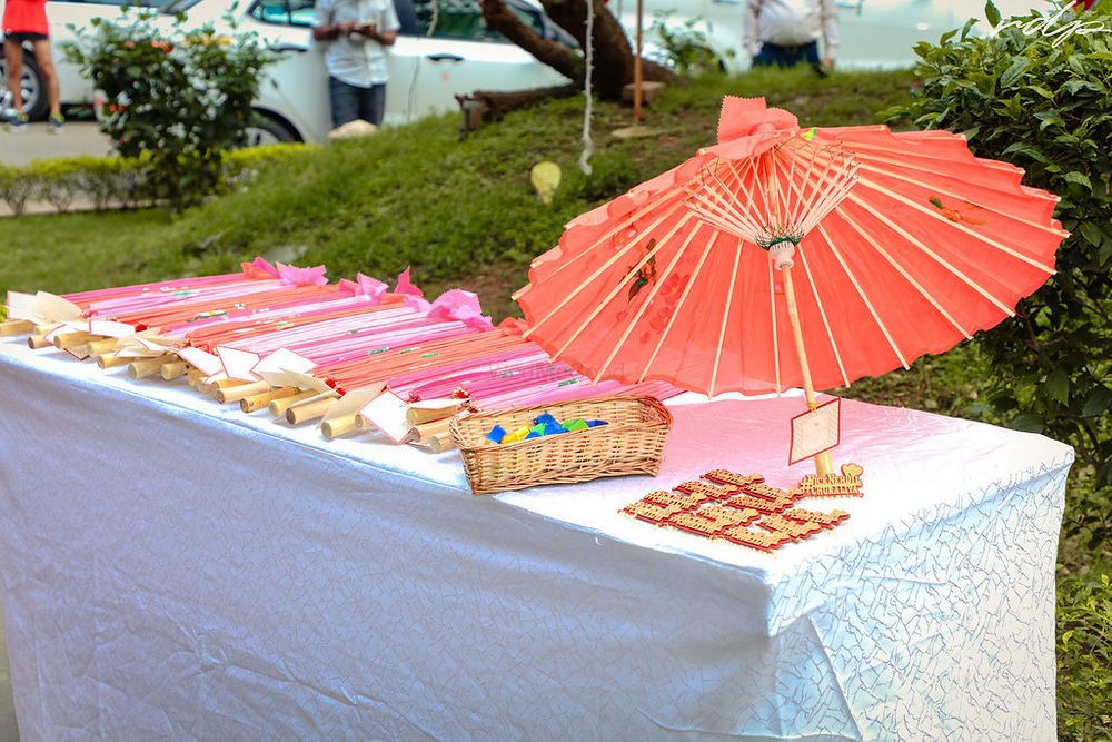 Photo of Paper parasols as mehendi favours for guests.