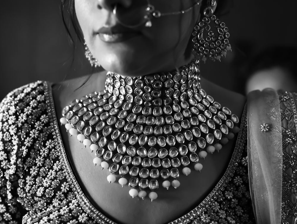 Photo of black and white bridal necklace shot