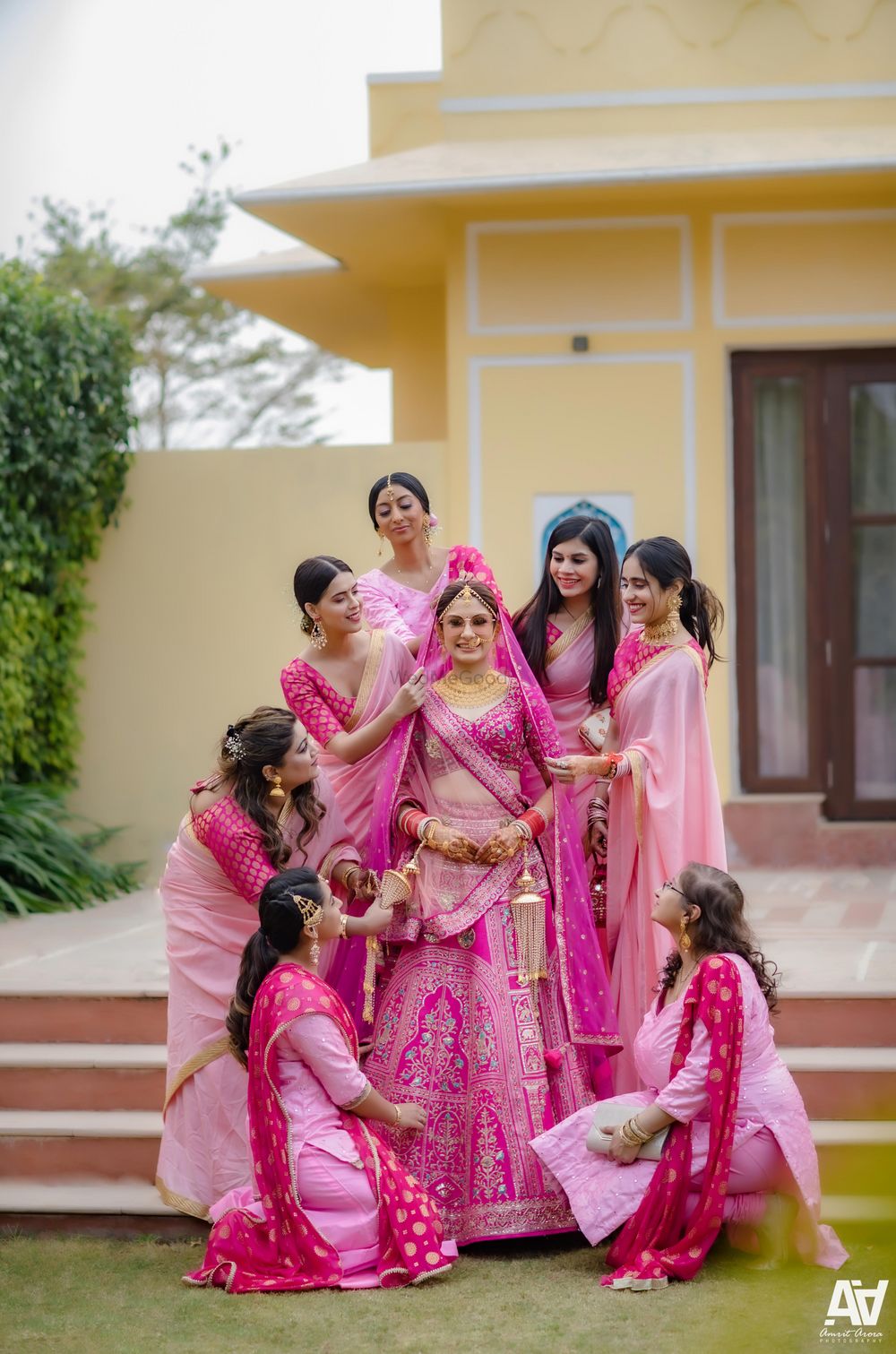 Photo of Bride with matching bridesmaids