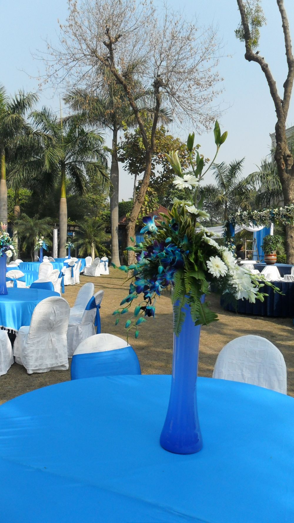 Photo of Blue and White Themed Table Decor and Centrepiece